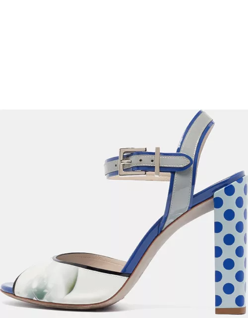 Fendi Tricolor Floral Print Ombre Leather and Patent Ankle Strap Sandal
