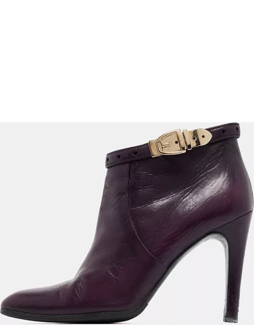 Gucci Purple Leather Buckle Detail Ankle Bootie