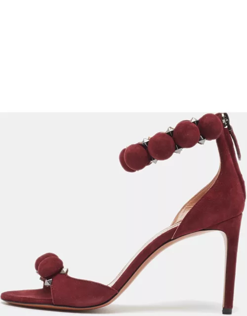 Alaia Burgundy Suede Leather Chamois Bombe Ankle Cuff Sandal