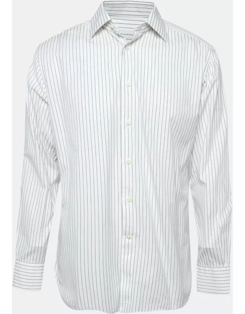 Ermenegildo Zegna White Pinstripe Cotton Regular Fit Shirt