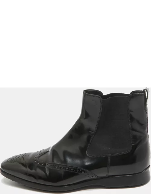 Tod's Black Patent Leather Brogue Chelsea Boot