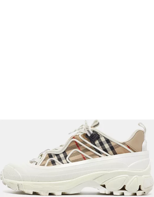 Burberry White/Beige Check Fabric and Rubber Arthur Low Top Sneaker