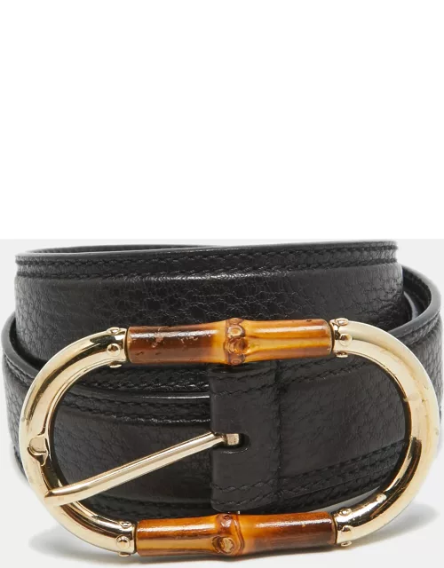Gucci Black Leather Bamboo Buckle Belt 95C