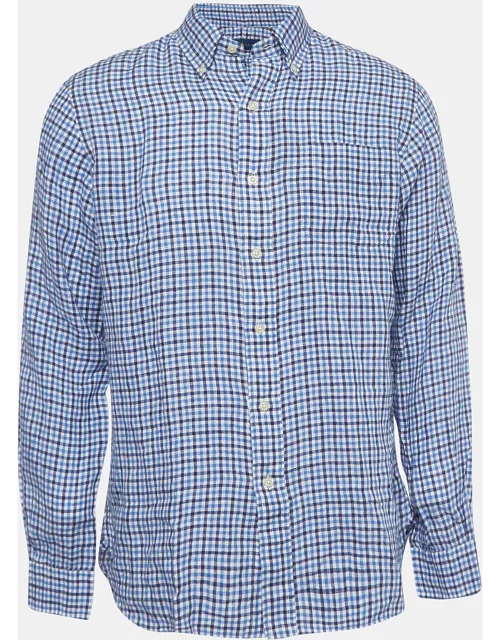 Ralph Lauren Blue Gingham Linen Button Down Shirt