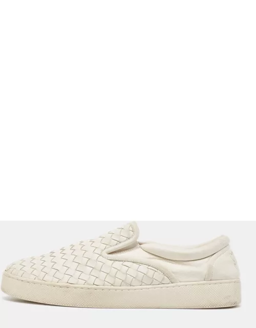 Bottega Veneta White Intrecciato Leather Dodger Slip On Sneaker