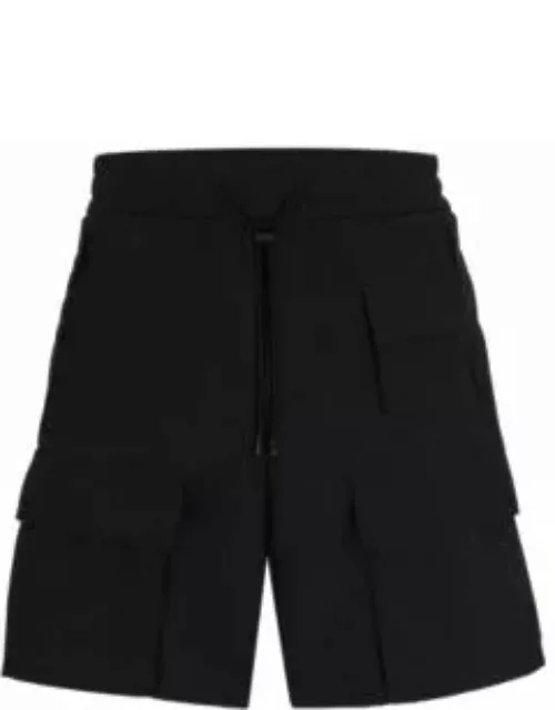 Cargo shorts in water-repellent canvas with phone pocket- Black Men's Short