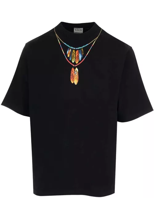 Marcelo Burlon Feathers Necklace Over T-shirt