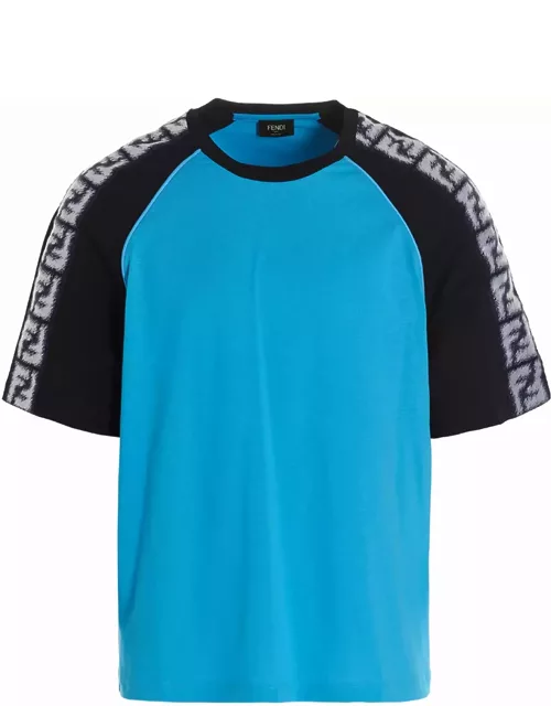 Fendi Bicolor T-shirt With Logo Stripe On The Sleeve