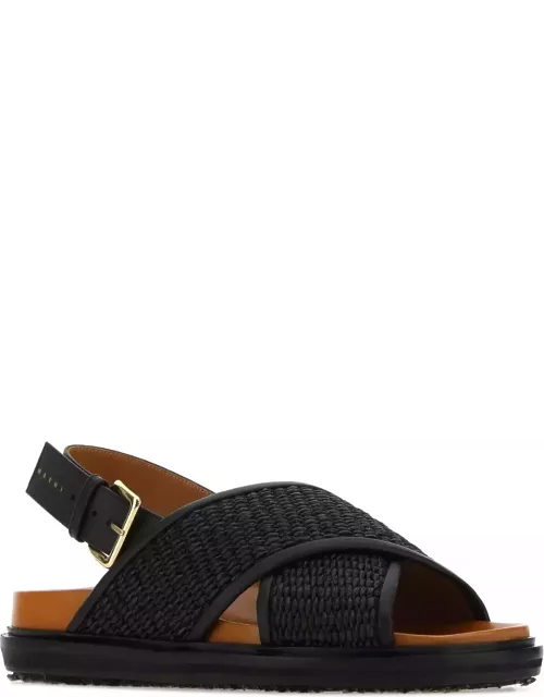Marni Black Raffia And Leather Fussbett Sandal