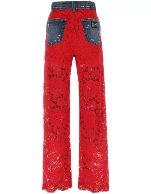 Dolce & Gabbana Two-tone Denim And Lace Jean