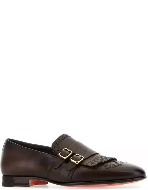 Santoni Dark Brown Leather Monk Strap Shoe