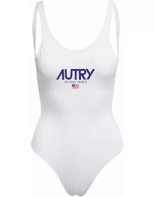 Autry White Swimsuit With Logo In Polyamide Woman