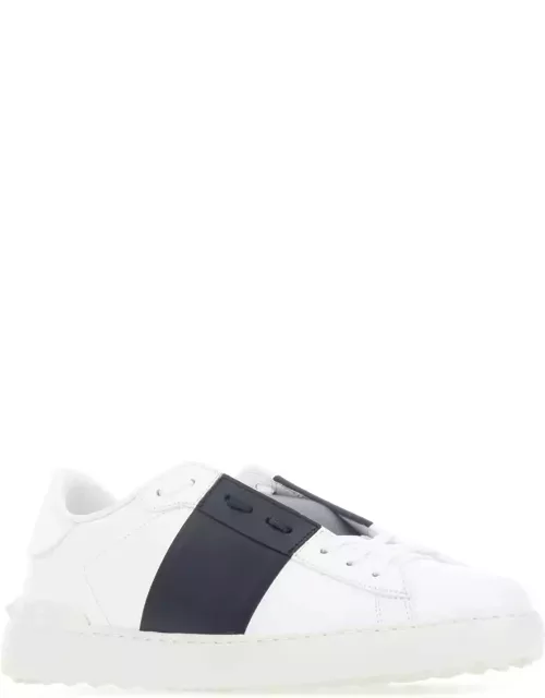 Valentino Garavani White Leather Open Sneakers With Midnight Blue Band
