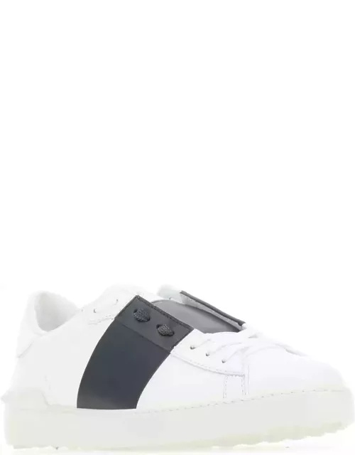 Valentino Garavani White Leather Open Sneakers With Navy Blue Band