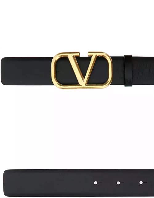 Valentino Garavani Black Leather Vlogo Belt