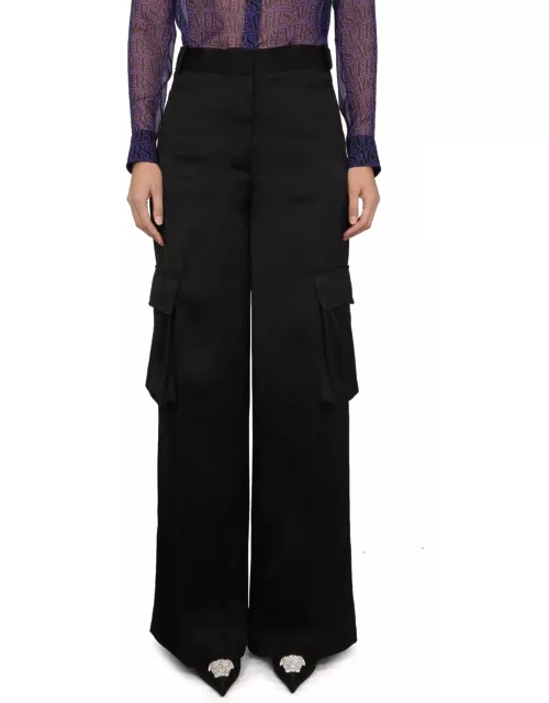 Versace Black Cargo Pants Satn Effect With Cargo Pockets In Viscose Woman