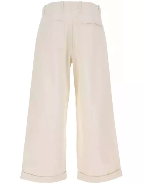 Etro Melange Ivory Stretch Cotton Wide-leg Pant