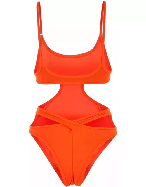 The Attico Fluo Orange Stretch Nylon Swimsuit
