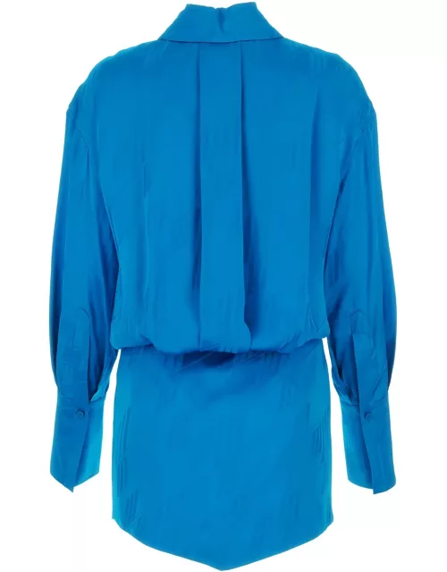 The Attico Turquoise Satin Silvye Mini Shirt Dres