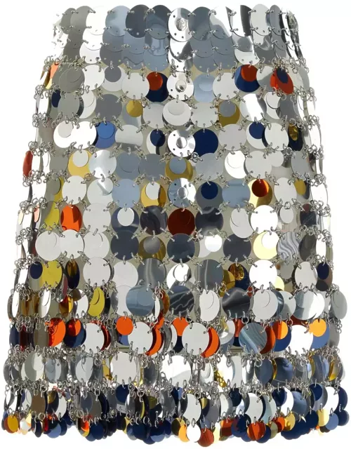 Paco Rabanne Short Silver Skirt With Multicolor Sequin
