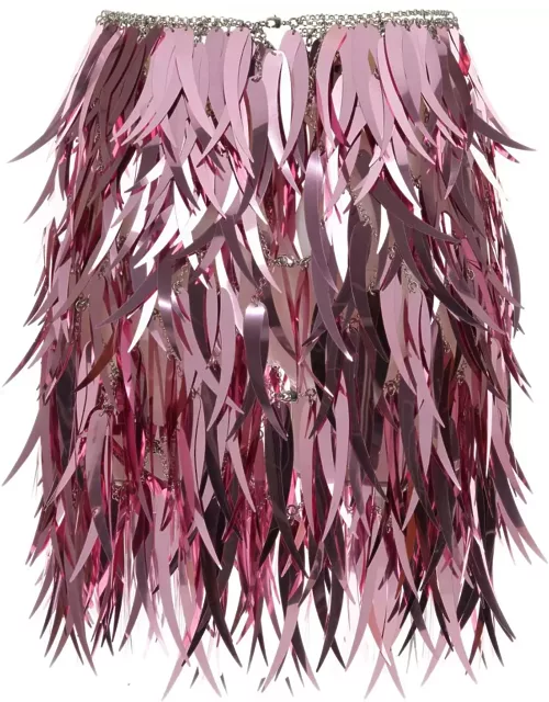 Paco Rabanne Pink Metallic Feathers Mini Skirt