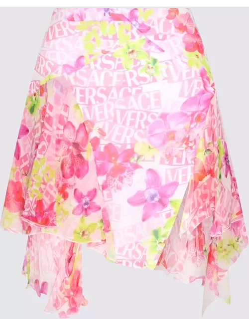 Versace White And Pink Silk Mini Skirt