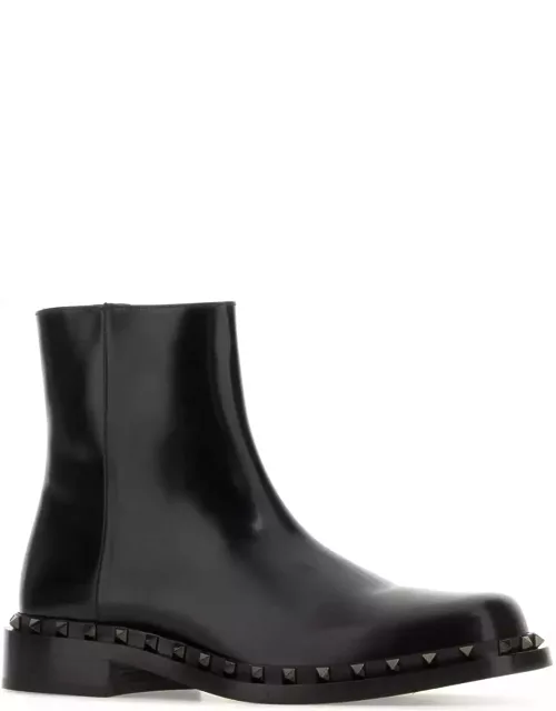Valentino Garavani Black Leather Ankle Boot