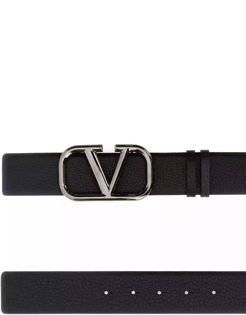 Valentino Garavani Black Leather Reversible Vlogo Belt
