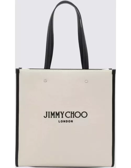 Jimmy Choo Ivory Canvas And Black Leather Tote Bag