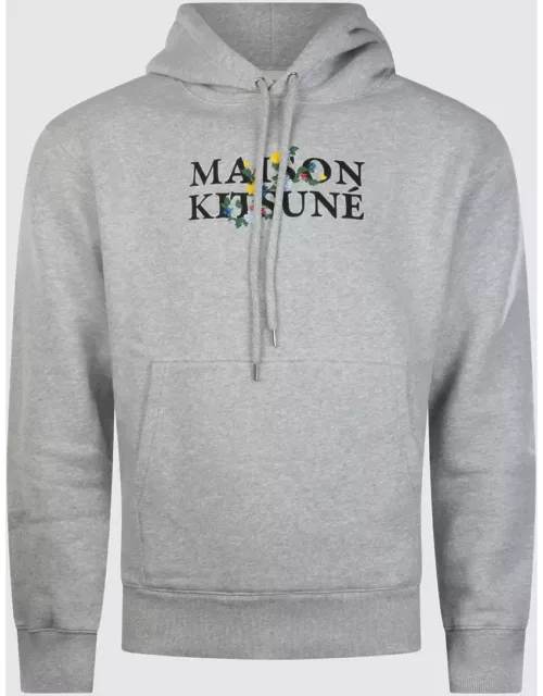 Maison Kitsuné Grey Melange Cotton Flower Logo Lettering Sweatshirt