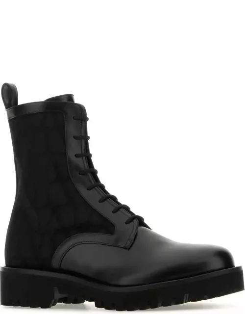 Valentino Garavani Black Toile Iconographe And Leather Ankle Boot