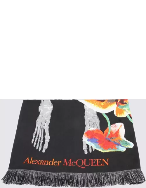 Alexander McQueen Black Multicolour Silk-wool Blend Orchid Skeleton Scarf