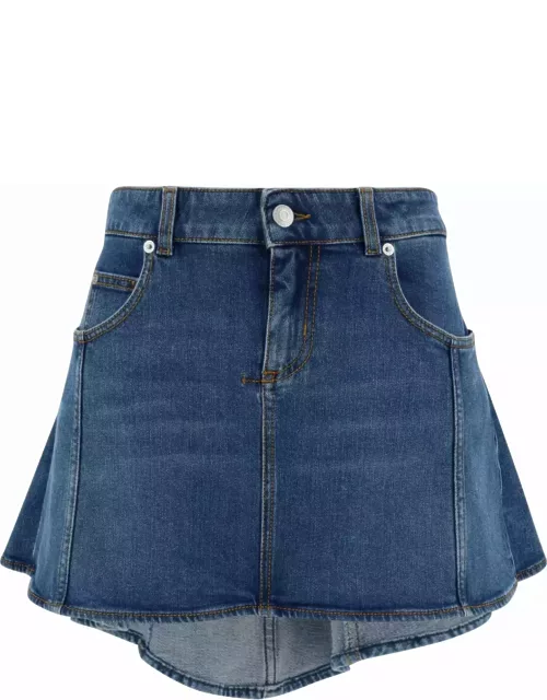 Alexander McQueen Asymmetric Tri Pocket Short Denim Skirt