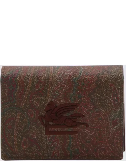 Etro Dark Red Leather And Multicolour Canvas Cardholder