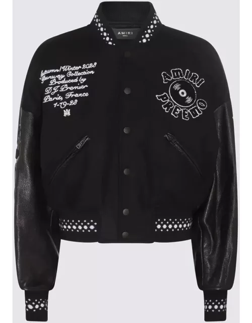 Black Amiri Preemo Bomber Jacket In Wool And Leather