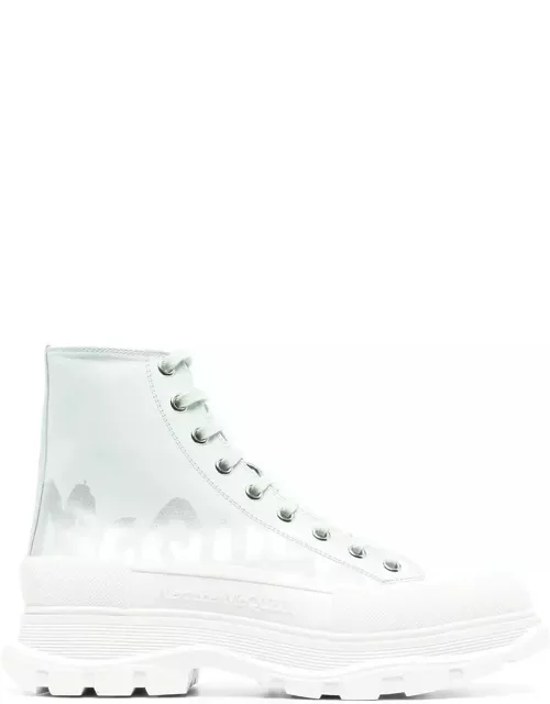 Alexander McQueen White Tread Slick Boots With Mint Green Shade