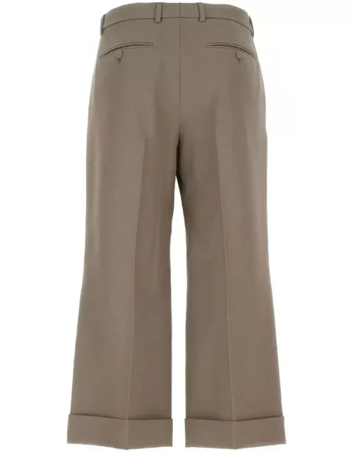 Gucci Beige Textured Gabardine Cropped Trousers In Wool Man
