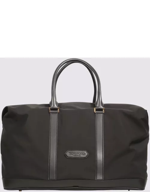 Tom Ford Black Leather And Nylon Logo Patch Duffel Bag