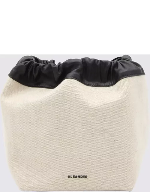 Jil Sander Ivory Canvas And Black Leather Bucket Bag
