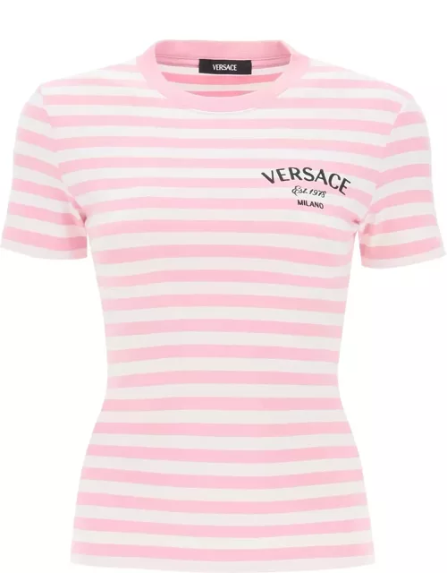 Versace Logo-embroidered Crewneck Striped T-shirt