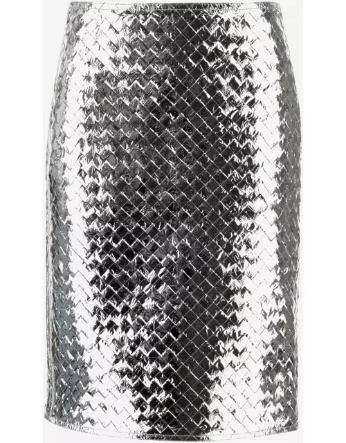 Bottega Veneta Silver Nappa Leather Skirt