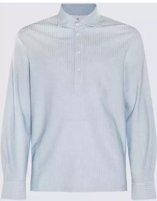 Brunello Cucinelli Light Blue Cotton And Silk Blend Polo Shirt