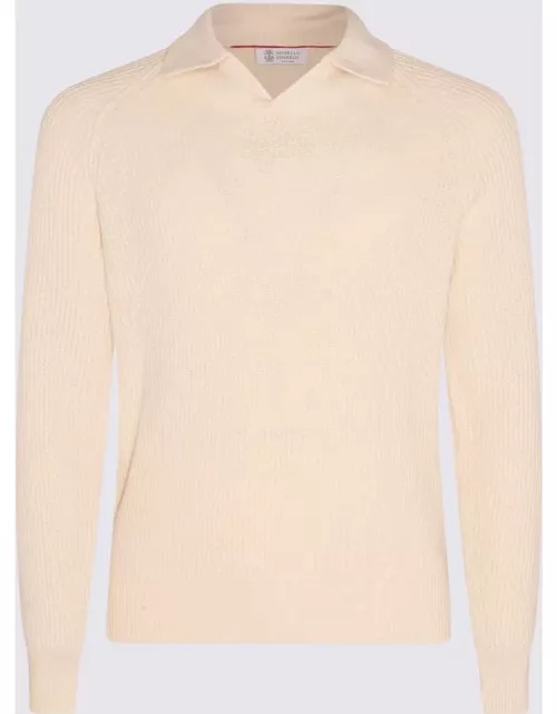 Brunello Cucinelli Ecru Cotton Polo Sweater