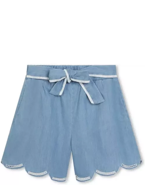 Chloé Medium Blue Shorts With Belt And Scalloped He