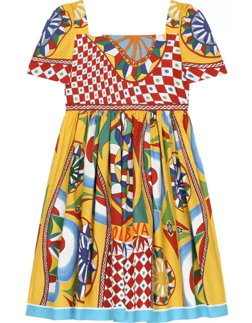 Dolce & Gabbana Short Sleeved Dress In Poplin With Cart Print
