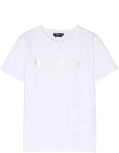 Balmain White T-shirt With Golden Logo