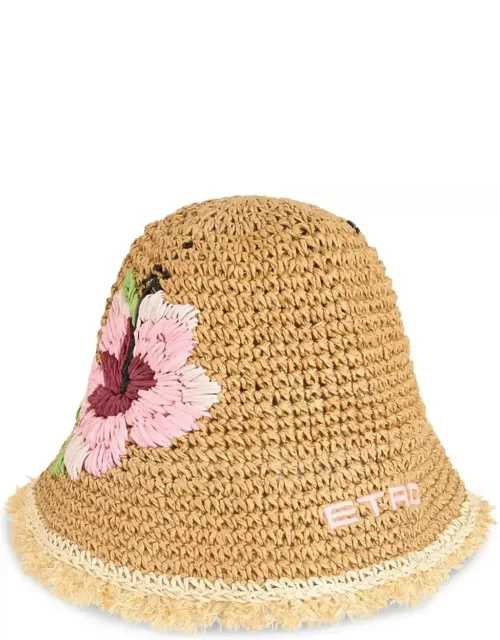 Etro Raffia Bucket Hat With Embroidery