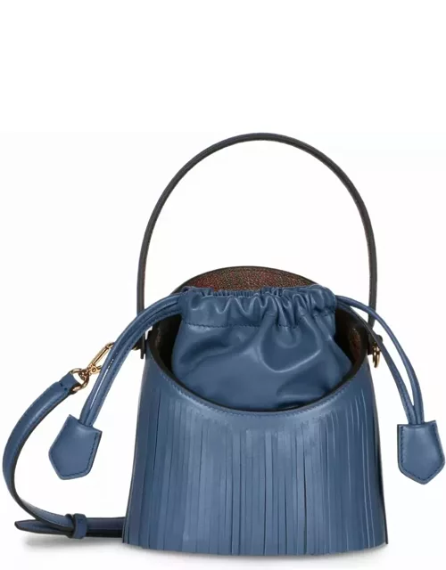 Etro Light Blue Saturno Mini Bag With Fringe