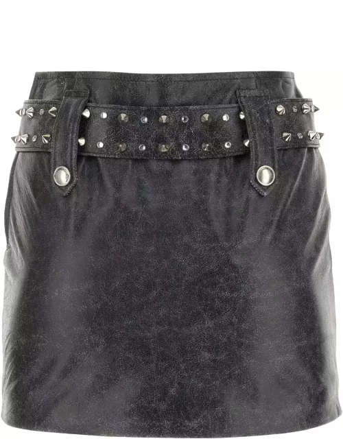 Alessandra Rich Grey Leather Mini Skirt