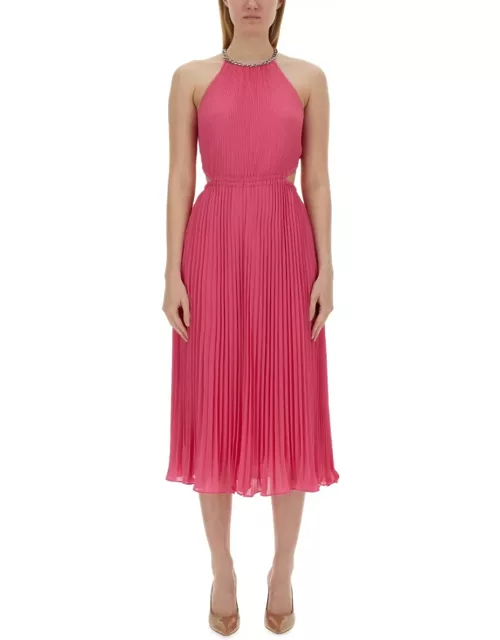 Michael Kors Pleated Georgette Dress With Cut-out Detail